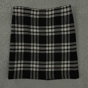 Talbots Skirt Womens 10 Black White Plaid Wool Blend Lined Pencil Career Office